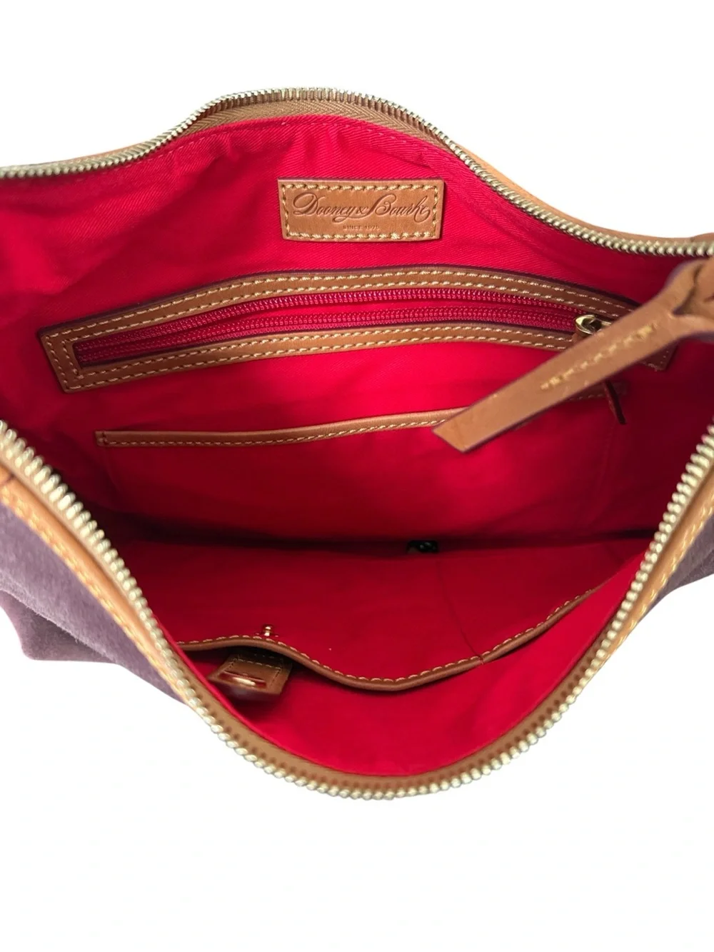 Dooney & Bourke Suede Hobo Shoulder Bag Plum Brown Leather SS924 CK